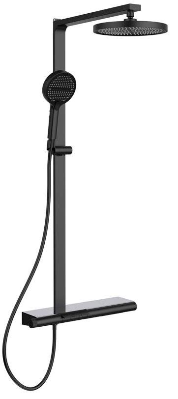 Смеситель для ванны (душа), со стационарным верхн.душем 26см., душевая лейка, шланг в компл., (цв.черный матовый), Aspire ZZ