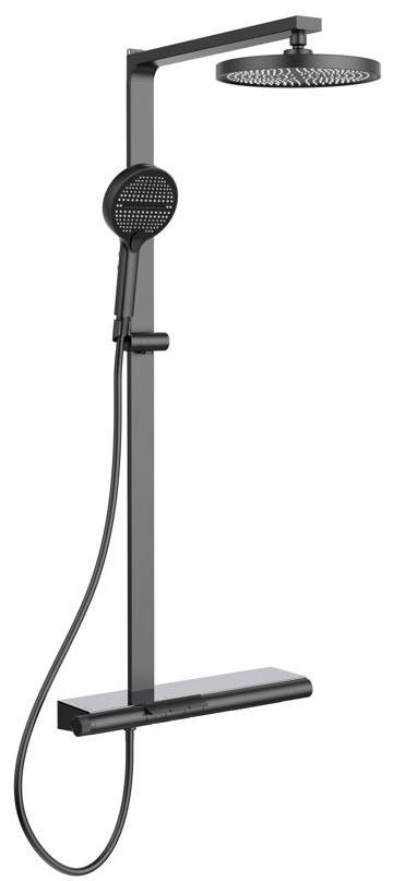 Смеситель для ванны (душа), со стационарным верхн.душем 26см., душевая лейка, шланг в компл., (цв.вороненая сталь), Aspire ZZ