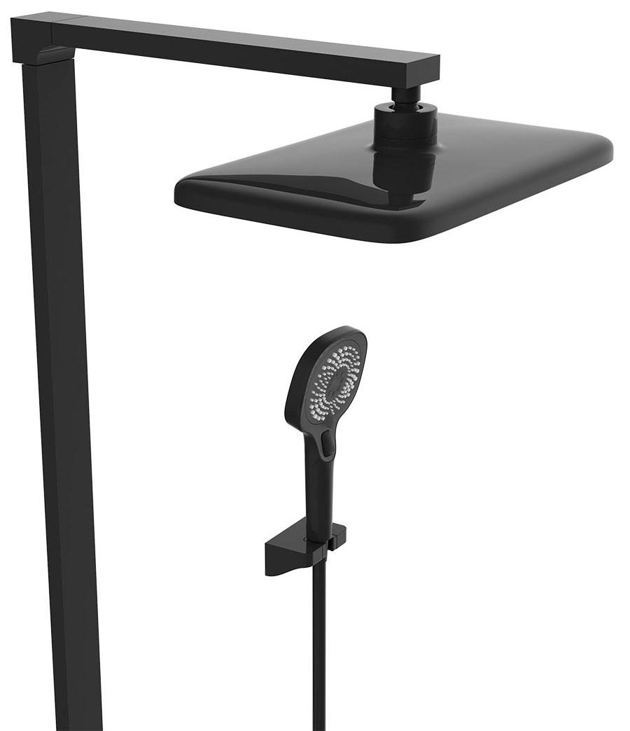 Смеситель-термостат для ванны (душа), со стационарным верхн.душем 28х19см., душевая лейка, шланг в компл., (цв.черный матовый), Inspire ZZ