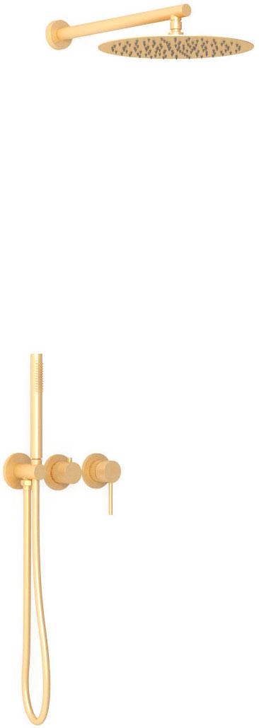 Душевой к-т: смеситель встр.в стену, верхний душ 300мм, ручн.душ, шланг, кронштейн совмещ. со шланг.подсоед., (цв.брашированное золото), Groove ZZ