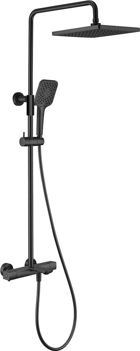 Смеситель-термостат для ванны(душа), со стационарным верхн.душем 25х25см., душевая лейка, шланг в компл., (цв.черный матовый), Next ZZ