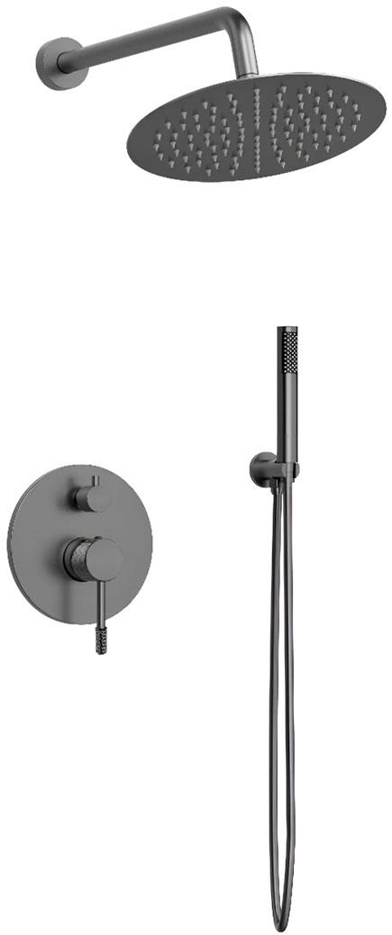 Душевой к-т: смеситель встр.в стену, верхний душ 255мм, ручн.душ, шланг, кронштейн совмещ. со шланг.подсоед., (цв.вороненая сталь), Desire ZZ