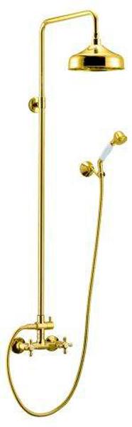 Смеситель для душа, со стационарным верхн.душем d20см., душевая лейка, шланг в компл., (цв.золото), Retro ZZ
