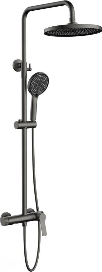 Смеситель для душа, со стационарным верхн.душем 25,5см., душевая лейка, шланг в компл., (цв.вороненая сталь), Arco ZZ