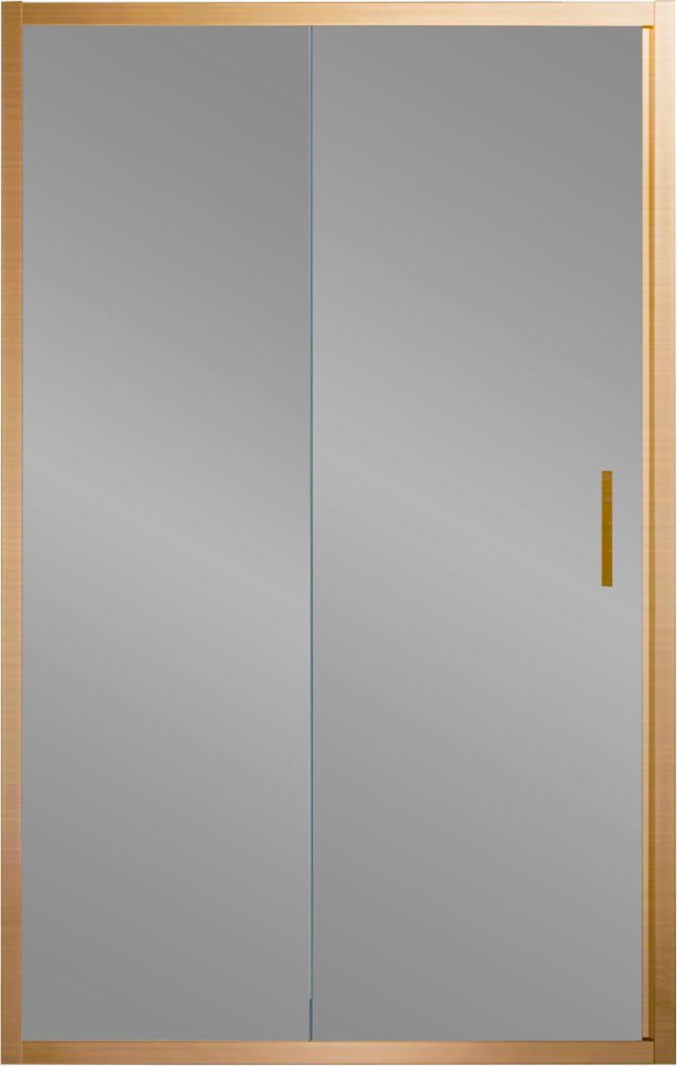 Дверь для душа, в нишу 1350хh1900мм, раздвижная, 1 дверь, 1 неподв.секция, правая/левая, (стекло прозрачн.6мм, фурн.цв.брашированное золото), Garda ZZ