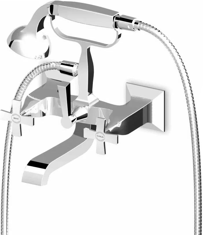 Смеситель для ванны, ручки "Крест", с душевым гарнитуром, (цв.хром), Bellagio ZZ