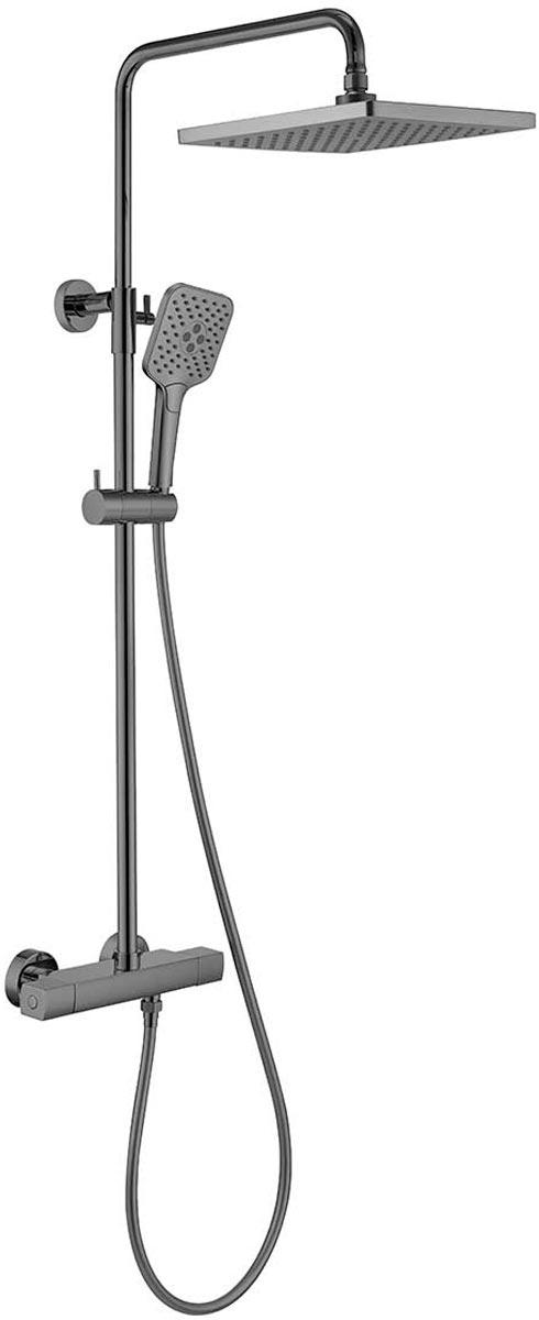Смеситель-термостат для ванны(душа), со стационарным верхн.душем 25х25см., душевая лейка, шланг в компл., (цв.вороненая сталь), Next ZZ