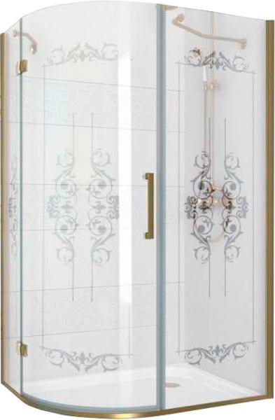Душ.угол.1200х900хh1950мм,R550,ассиметрич, "Правая" (петли слева),вход 730мм,(стек.8мм, матов.с прозр.рис, фурн. цв.зол.),Magic-RP ZZ