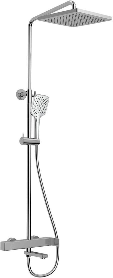 Смеситель для ванны(душа), со стационарным верхн.душем 25см., душевая лейка, шланг в компл., (цв.хром), Cube ZZ