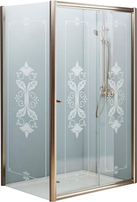 Душ.уголок 1200х900хh1950мм,прямоуг,одна сдвиж. дверь с неподв.сегм. и бок.стенкой, Правая/Левая,(ст.прозр.с мат.принтом 6мм, проф. бронза), GiubleoZZ
