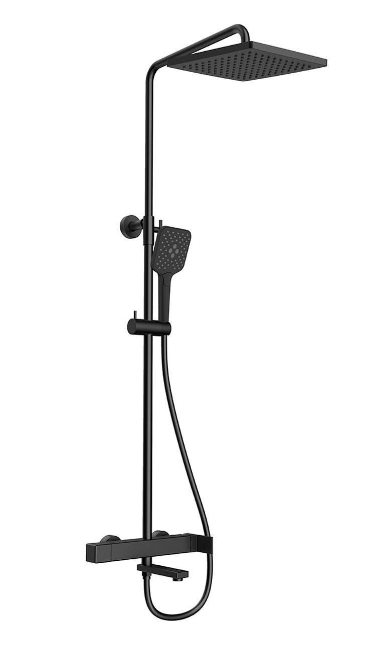 Смеситель для ванны(душа), со стационарным верхн.душем 25см., душевая лейка, шланг в компл., (цв.черный матовый), Cube ZZ