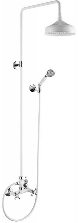 Смеситель для душа, со стационарным верхн.душем d20см., душевая лейка, шланг в компл., (цв. белый/хром), Retro