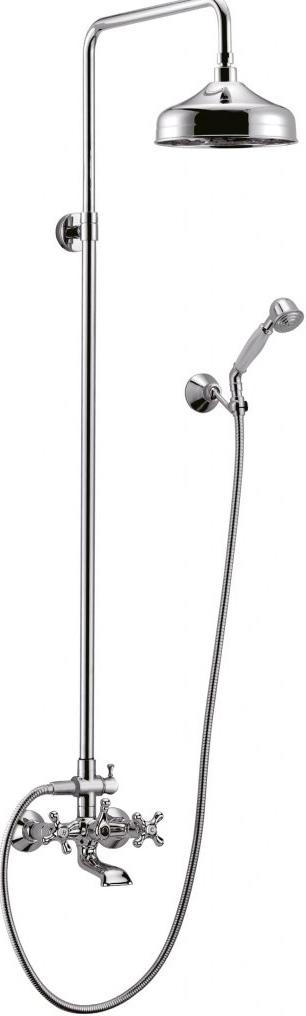 Смеситель для ванны с классическим изливом, со стационарным верхним душем d20см., душевая лейка, шланг в компл., (цв. хром), Retro ZZ