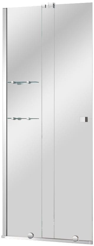 Душевая перегородка 900хh1950мм, 2 стекла, раздвижн., правая/левая, полочки 2шт. с  крепл. в компл., (стекло прозр.8мм., фурнит. цв.хром), Stream ZZ