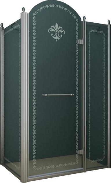 Душевой уголок 1000х1000хh2118мм, квадрат, "Правый" распаш. дверь справа, с неподв.стенкой (стекло прозрачное с мат/узором, 8мм, фурн/.хром), Retro ZZ