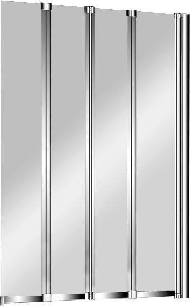 Штора на ванну, 4-х секционная, складная, 1000хh1400мм, "Правая"/"Левая", (профиль цв.хром, стекло 5мм прозрачное), Pratico ZZ
