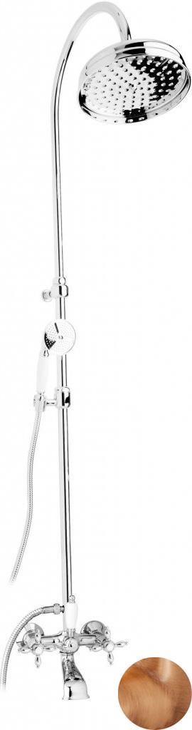 Смеситель для ванны, со стационарным верхним душем d20см., шланг, лейка, кронштейн в компл., (цв. бронза), Nostalgia ZZ