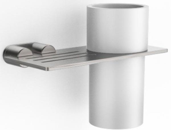 Стакан настенный, совмещ. с полочкой 180х80мм, (цв.белый, держатель цв.нерж.сталь), Z316 ZZ