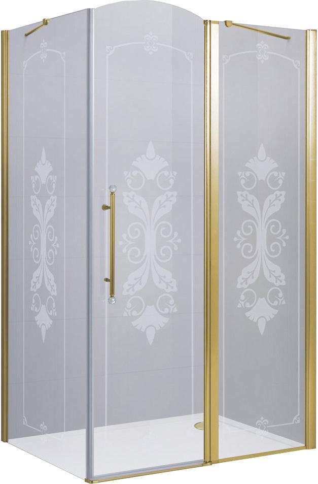 Душ.уголок 1000х1000хh1950мм, квадрат, распашная дверь с неподв.сегм. и бок.стенкой, ПРАВАЯ, (стекло прозр.с мат.узором 6мм, проф.цв.золото),GiubleoZZ