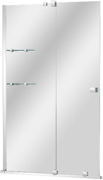 Штора на ванну сдвижная, 900хh1500мм, крепление слева/справа, полочки 2шт., ручка в компл., (стекло прозр. 8мм, фурнит. цв.хром), Stream ZZ