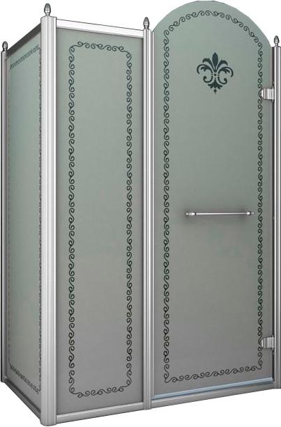 Душевой уголок 1000х1000хh2118мм, квадрат, "Правый" распаш. дверь справа, с неподв.стенкой (стекло матовое с прозр/узором, 8мм, фурн/хром), Retro ZZ