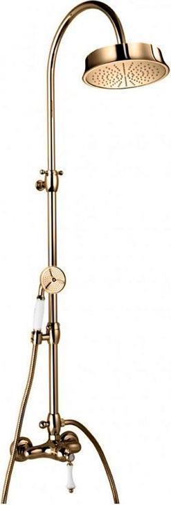 Смеситель для душа со стационарным верхним душем d20см, и ручным душем, (цв.бронза, ручка цв.белый), Margot ZZ
