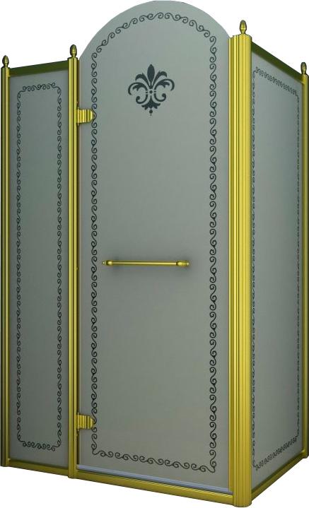 Душевое огражд.прямоуг.1200х900хh2166мм, дверь 760мм, петли, неподв.сегм. слева, бок. стенка справа,(ст.8мм,мат. с прозр.рис., фурн. цв.зол),Retro ZZ