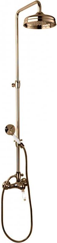 Смеситель для душа, со стационарным верхн.душем d20см., душевая лейка, шланг в компл., (цв.бронза, ручка цв.белый), Venezia ZZ