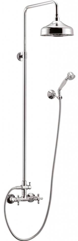 Смеситель для душа, со стационарным верхн.душем d20см., душевая лейка, шланг в компл., (цв.хром), Retro ZZ