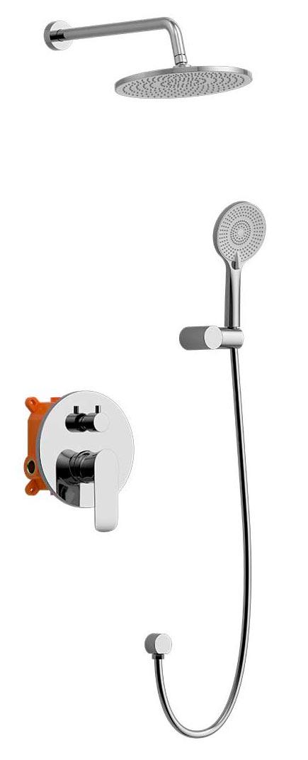 Душевой к-т: смес с перекл., встр.в стену, верхний душ 255мм, ручн.душ, шланг, кронштейн, шланговое подсоединение, (цв.хром), Esse ZZ