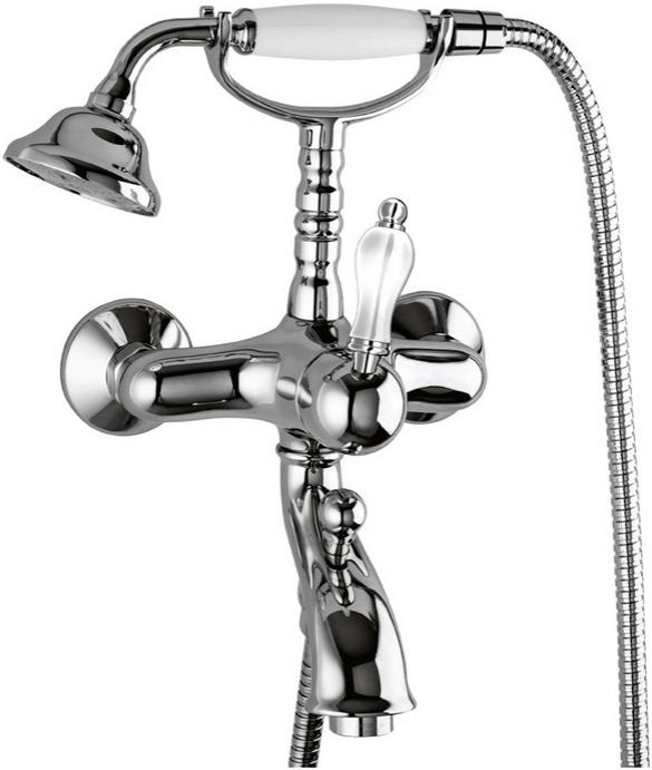 Смеситель для ванны с душевым гарнитуром (лейка, шланг), (цв.хром, ручка цв.белый), Venezia ZZ