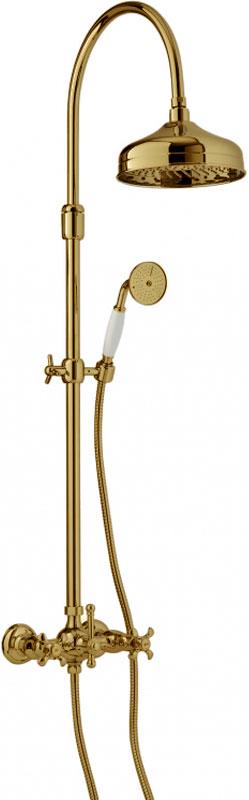 Смеситель для душа со стационарным верхним душем d200мм и ручным душем, (цв.золото), Nuova Retro ZZ