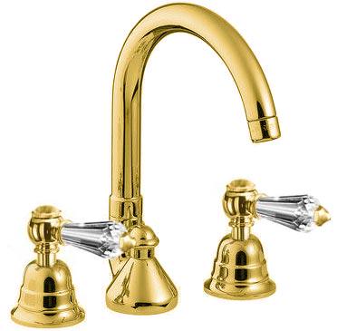 Смеситель для раковины высокий, закругл. излив, на 3 отв., с д/к, с ручками SW - Swarovski, (цв. золото), Old italy ZZ