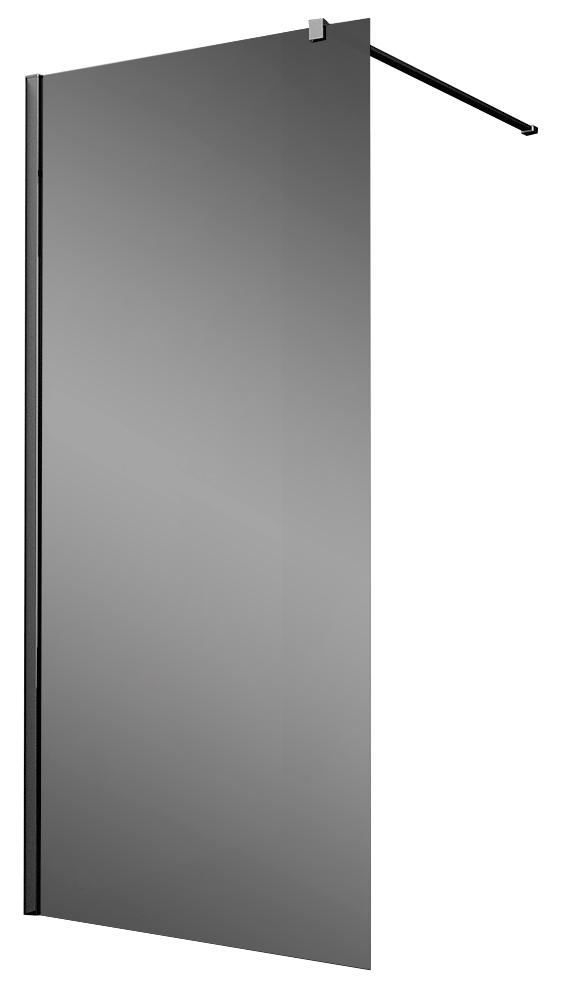 Душевая перегородка 900хh2000мм, правая/левая, (стекло тонированное 8мм, поперечн. укорачиваемый кронштейн 1200мм, фурнит.цв.черный мат.), Walk-In ZZ