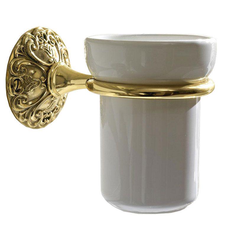 Стакан настенный, (белая керамика, держатель цв. бронза), Flora XX