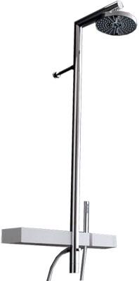 Смеситель для душа настенный, с верхним душем h135 х вылет 54,5см, d 20см, с полкой 60х14хh6см, в компл: шланг, лейка д/д, (хром/бел.) Blok ZZ