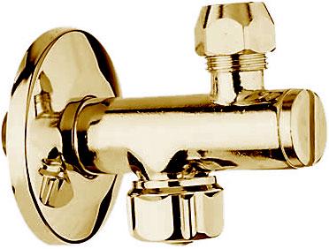 Кран-перекрыватель угловой 1/2-3/8, с фильтром, для подкл. смесителей д/раков.(биде) к системе, (цв.золото) Cisal ZZ