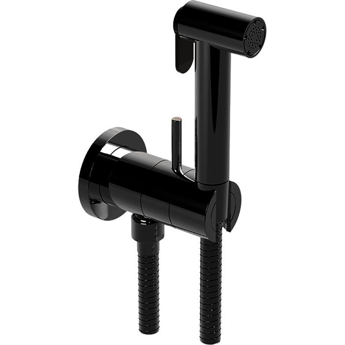 Смеситель совмещённый с гигиеническим душем, (готовый комплект: лейка металл, шланг 120см., скрытая часть), (цв.черный матовый), Cisal ZZ