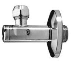 Кран-перекрыватель угловой, для подвода воды к смесителю (цанга, прокладки, декор.чашка в компл.) 1/2х3/8, (цв. хром), 3M KL