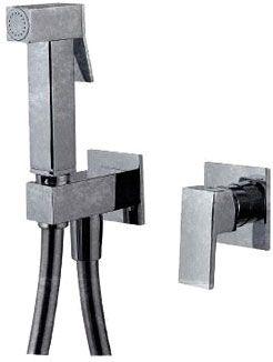 Комплект гигиенический, встраиваемый смеситель квадратный, гигиен.лейка, шланг, кронштейн, (цв. тёртая сталь), 3M ZZ