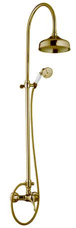 Смеситель для душа, со стац. верхним душем, лейка ручн душа, шланг в компл., (maniglia PL/ручка с пластик.вставк.белого цв), (цв.золото) Piccadilly ZZ