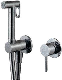 Комплект гигиенический, встраиваемый смеситель округлый, гигиен.лейка, шланг, кронштейн, (цв. тёртая сталь), 3M ZZ