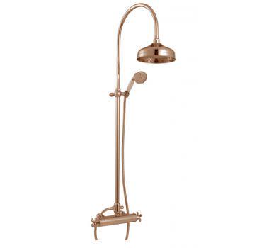 Смеситель для душа с термостатом, стационарным верхним душем, лейка ручного душа, шланг в компл., (цв. бронза), Palma ZZ