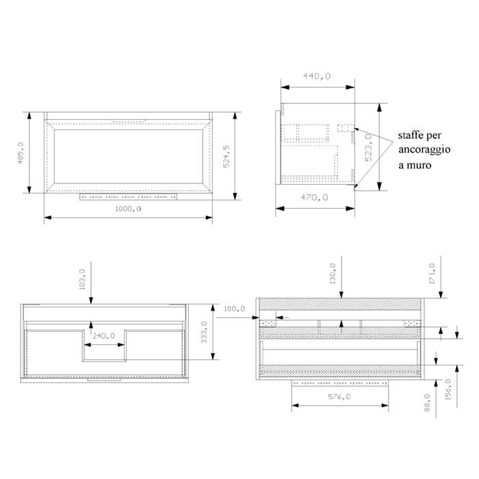 Раковина керамическая 101см, 1 отв. д/смесит., Liberty ZZ