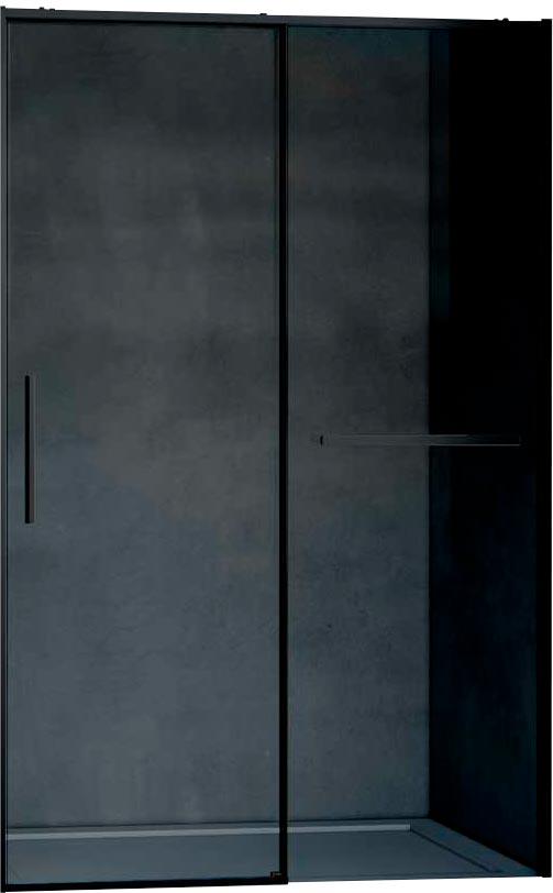 Дверь для душа, в нишу 1200хh2000мм, раздвижн, 1 дверь, 1 неподв.секция, правая/левая,(стек.тонирован 6мм Easy Clean,фурн.цв.черный мат), Slim Soft ZZ