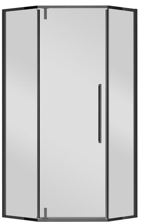 Душевой уголок 900х900хh1950мм, 5-ти угольн, распашн.дверь правая/левая, с 2 неподв.сегмент.(ст.прозр.6мм Easy Clean, фурнит.цв.черный мат), Slim-N ZZ