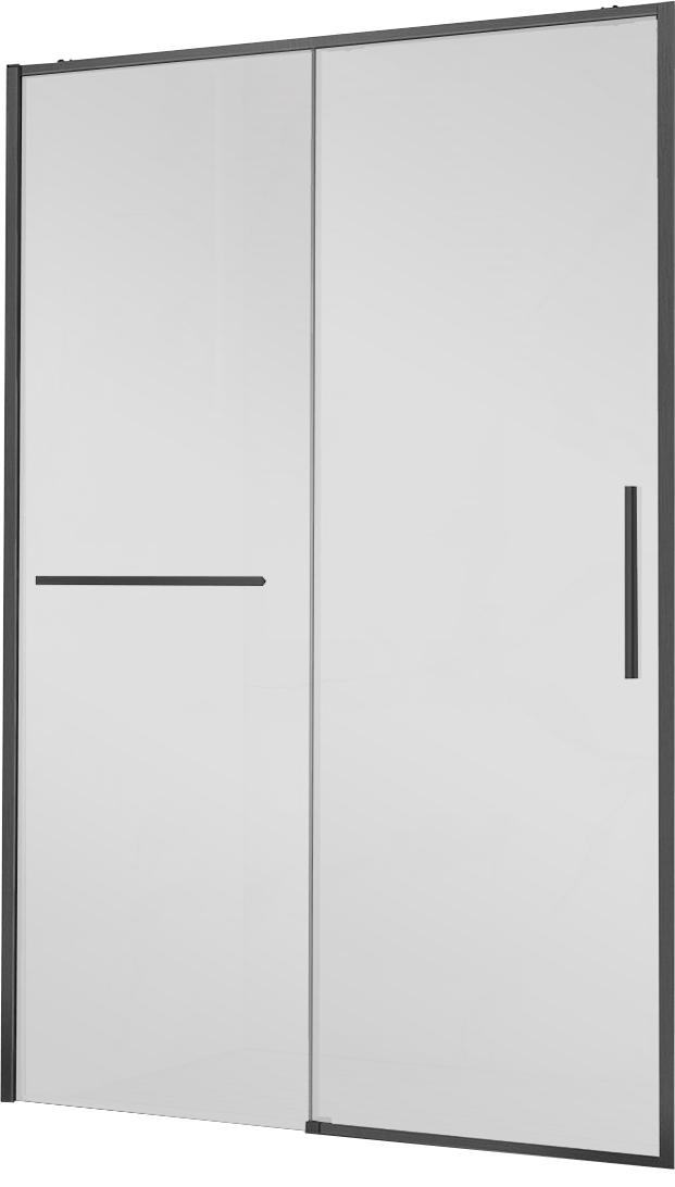 Дверь для душа, в нишу 1200хh2000мм, раздвижн, 1 дверь, 1 неподв.секция, правая/левая,(стек.прозрач 6мм Easy Clean,фурн.цв.ворон.сталь), Slim Soft ZZ
