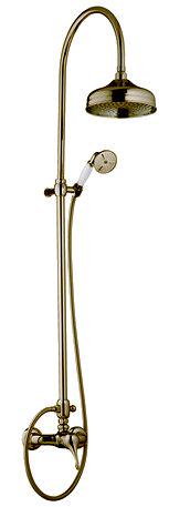 Смеситель для душа, со стац. верхним душем, лейка ручн душа, шланг в компл., (maniglia PL/ручка с пластик.вставк.белого цв), (цв.бронза) Piccadilly ZZ