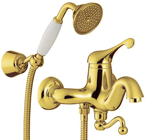 Смеситель для ванны в комплекте с шлангом, лейкой, кронштейном, (maniglia PL / рукоятка с пластик. вставкой белого цвета), (цв.золото) Piccadilly ZZ