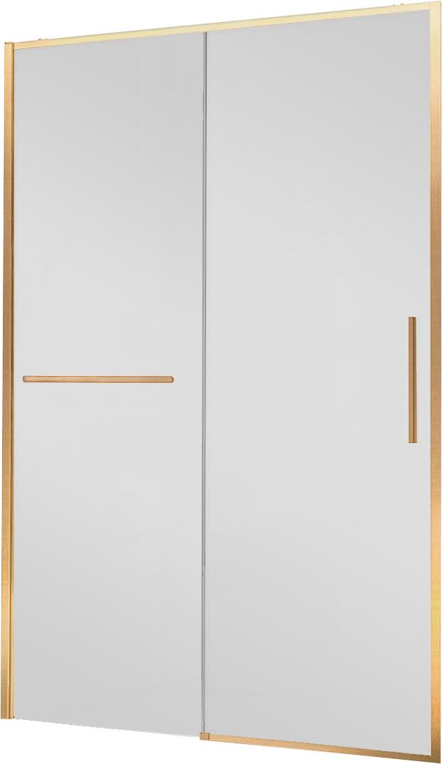 Дверь для душа, в нишу 1100хh2000мм, раздвижн, 1 дверь, 1 неподв.секция, правая/левая,(стекло прозрач 6мм Easy Clean,фурн.цв.браш.золото),Slim Soft ZZ